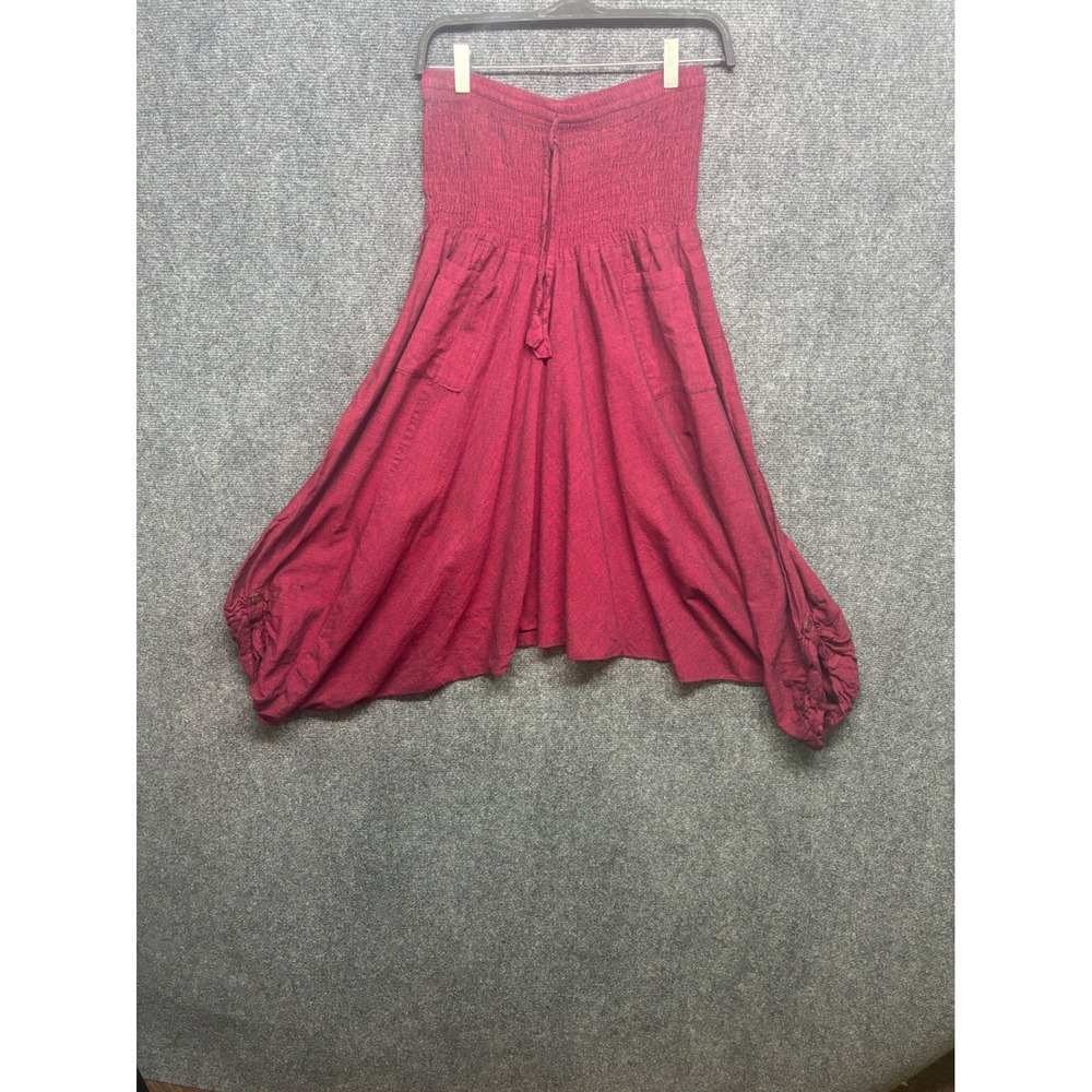 Maroon Cotton Harem Pants OS Smocked Waist Nepal Boho Festival Genie Lagenlook